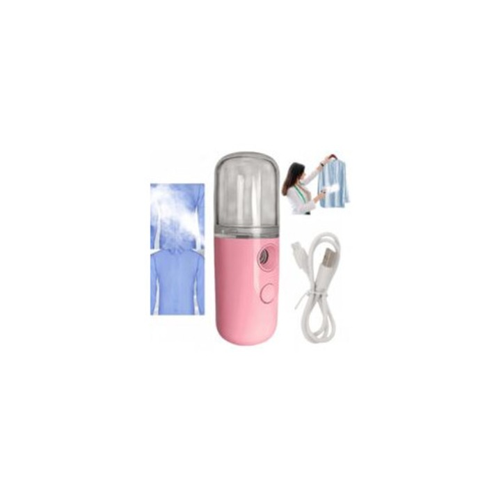 Fier de calcat mini cu abur, 15 secunde, roz, portabil