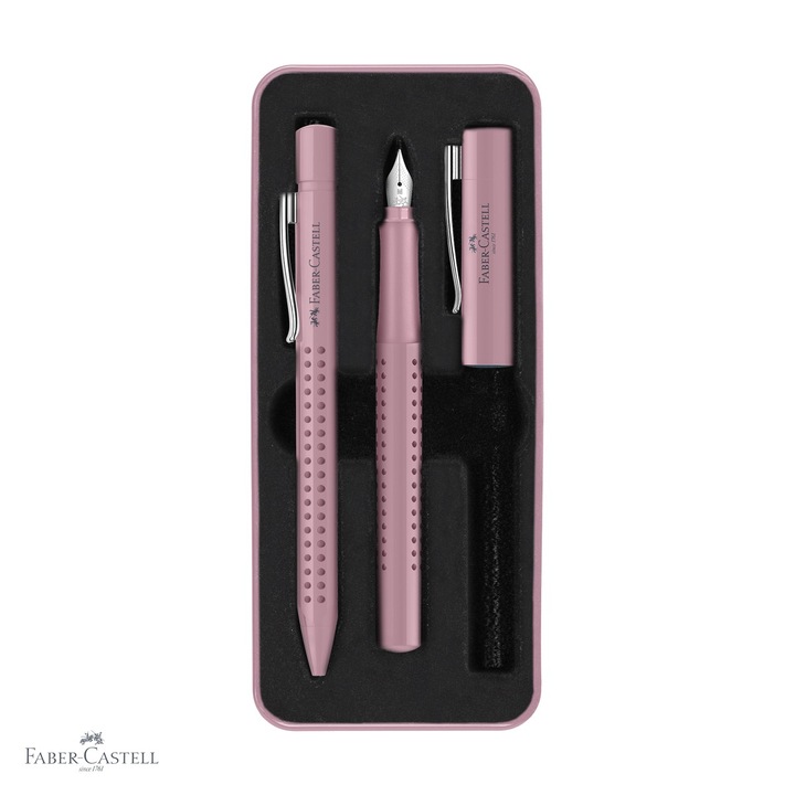 Set stilou si pix Faber-Castell Grip 2010 Rose, design elegant, cadou pentru birou