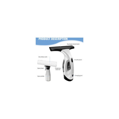 Aspirator de fereastra fara fir, 3.6V, 28 cm, set cu sticla de spray si laveta, multicolor