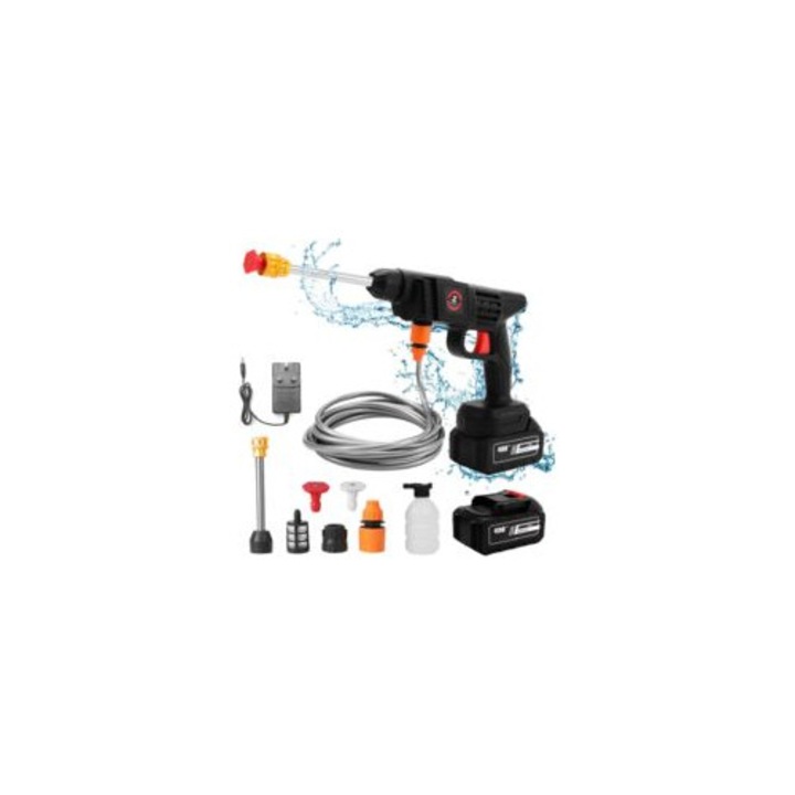 Aparat de spalat cu presiune fara fir, 50 bar, set cu 1 baterie, incarcator si furtun de 5 m, utilizare pentru spalarea masinilor si udarea plantelor