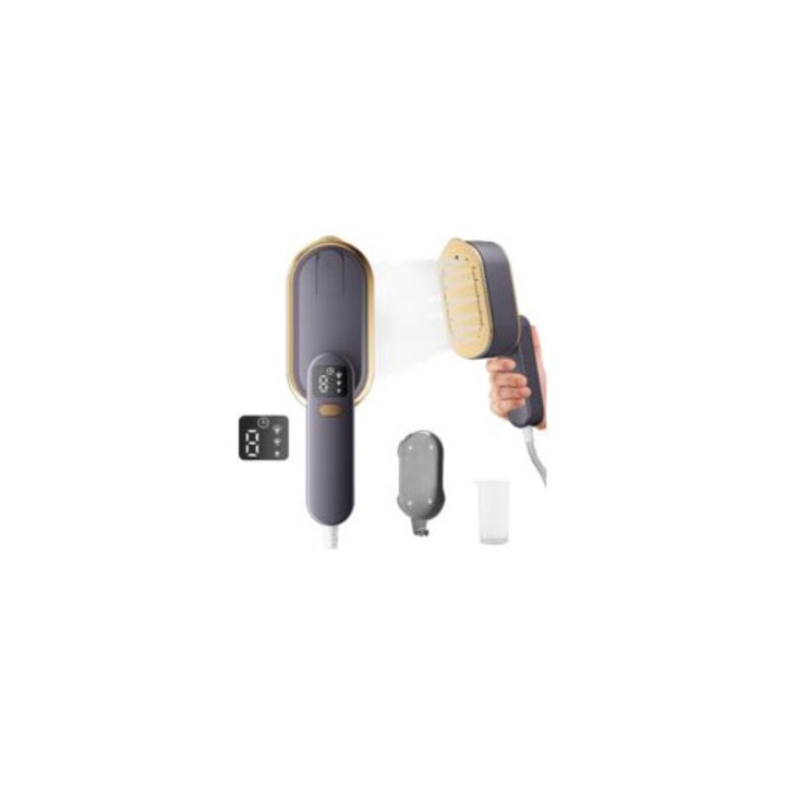 Fier de calcat cu abur portabil, 2000W, placuta ceramica extra-large, 3 niveluri de abur, design compact