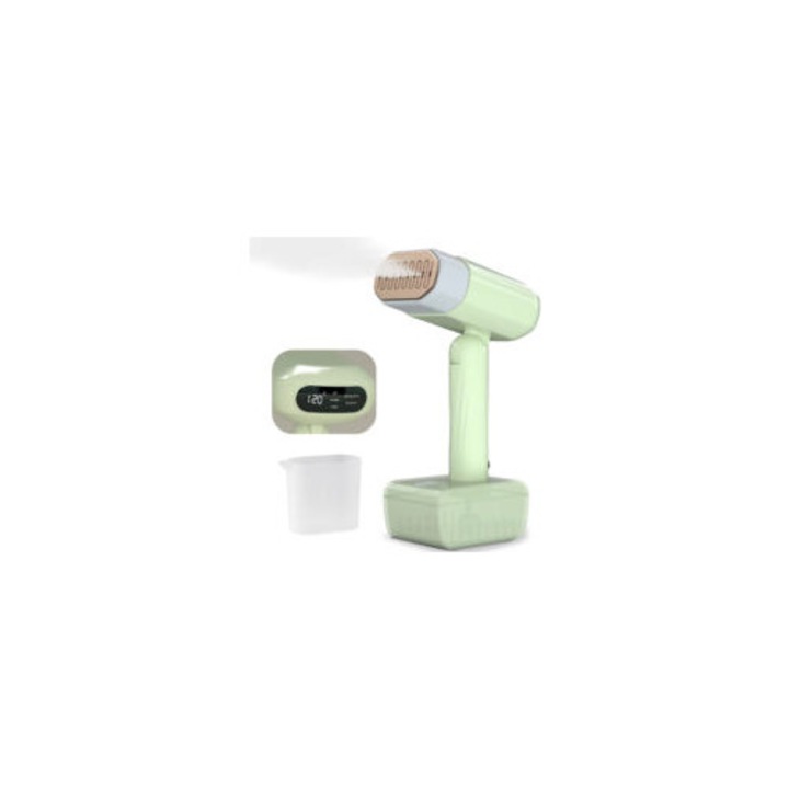 Fier de calcat vertical cu abur 1800W, capacitate rezervor 330ml, design compact, greutate 880g, verde