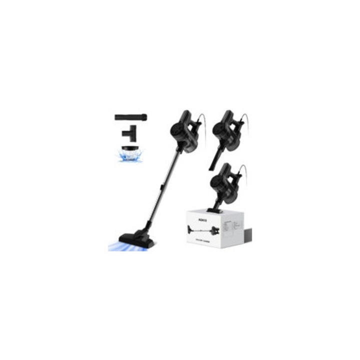 Aspirator fara sac 600W, 20.000 Pa, capacitate 1L, cablu 5m, 3 perii interschimbabile, negru