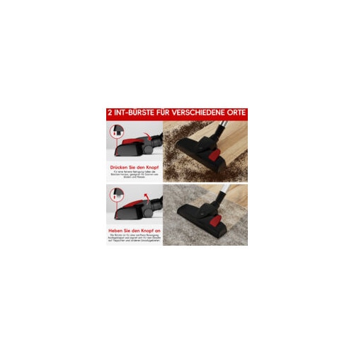 Aspirator 600W fara sac, 3 in 1, cu cablu de 5m, filtru H13, capacitate 1L, rosu