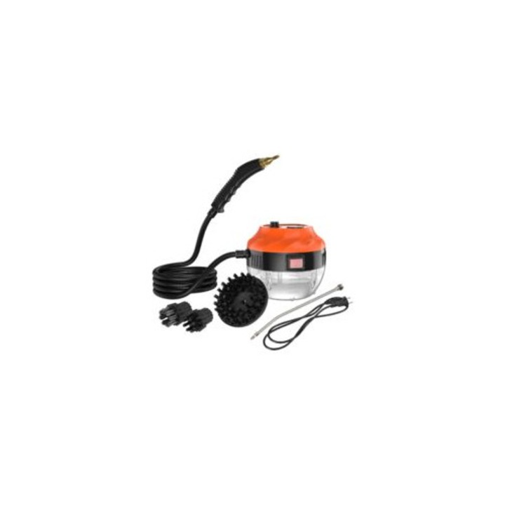 Aparat de curatat cu abur portabil 1500W, 3 perii, negru si portocaliu, 19x15x13cm