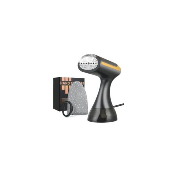 Fier de calcat cu abur portabil, 1500W, rezervor de apa 300ml, negru, set cu perie de scame si manusa de calcat