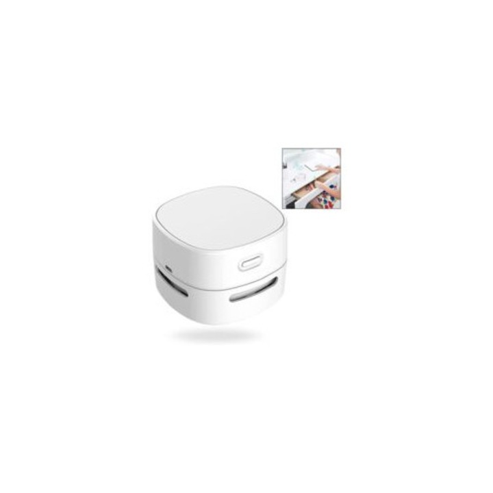 Aspirator mini cordless, alb, portabil, pentru birou, set