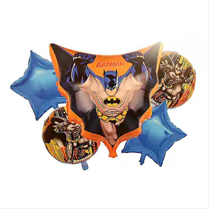 Set 5 baloane folie aniversare Batman, umplere cu aer sau heliu