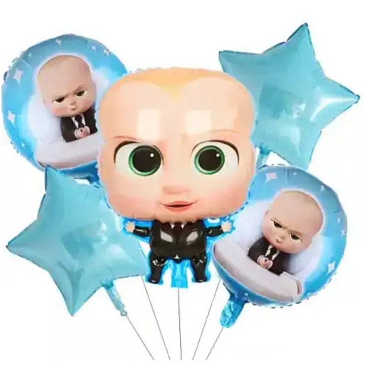 Set 5 baloane folie Baby Boss, umplere cu aer sau heliu, aniversare