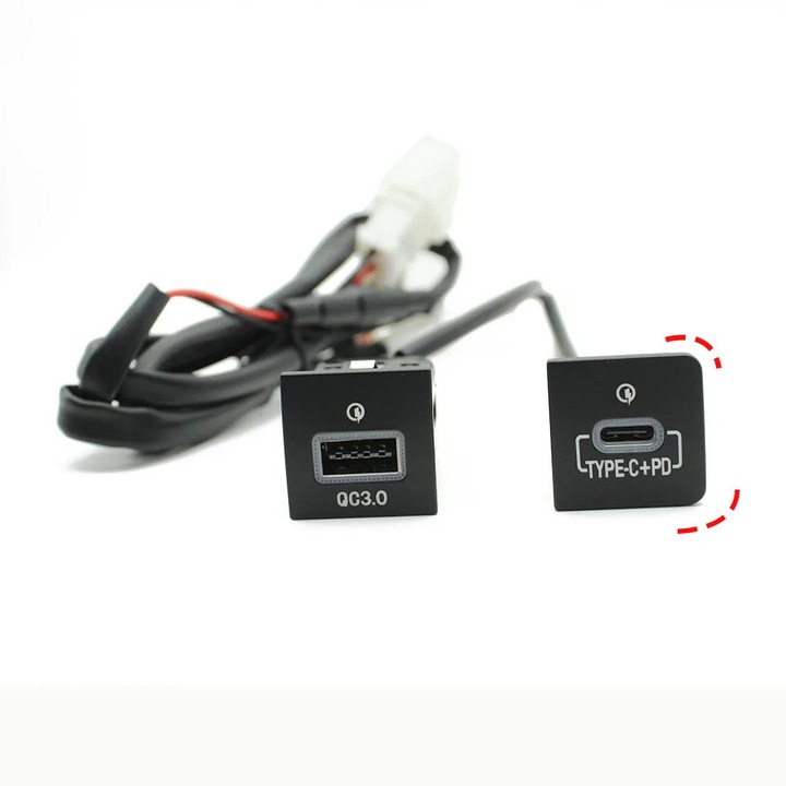 OUYLAF USB autós töltő PD Quick Charge QC3.0 VW Golf 6, Jetta 5, Scirocco 2006-2012 modellekhez, Két aljzat, kompakt kialakítás, fekete