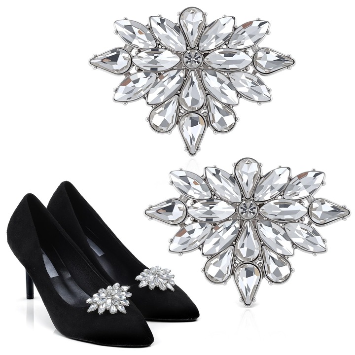 Set 2x Accesorii elegante pentru pantofi, prindere rapida cu clips, pentru pantofi pot decora diverse stiluri de pantofi, durabile, 3.8 × 6.3 cm, pentru evenimente, YQLAFT, argintii