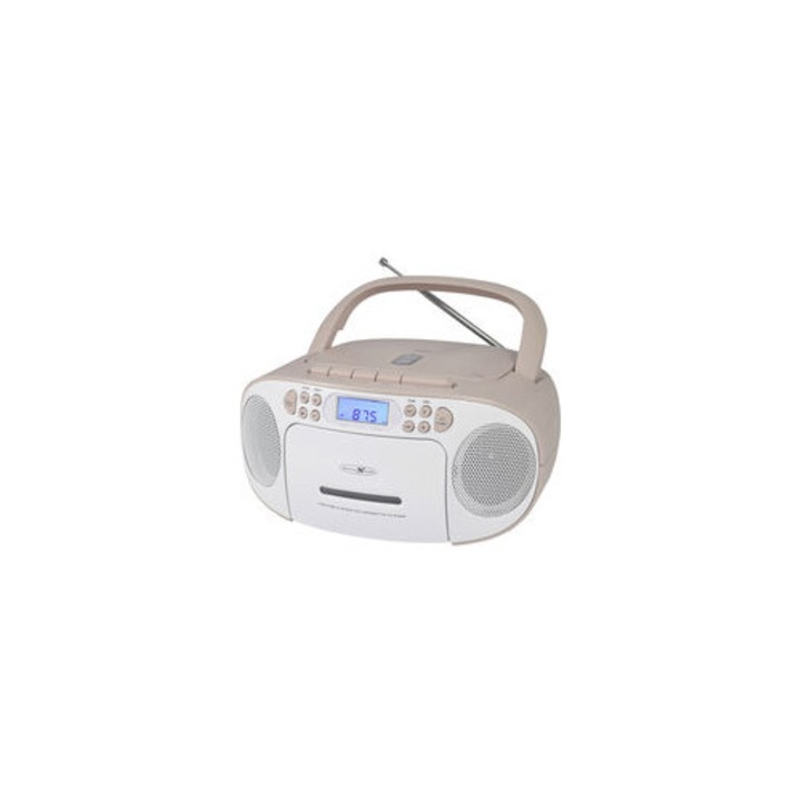 Boombox portabil CD, radio FM, roz si alb, 230x260x115mm, 2x10W