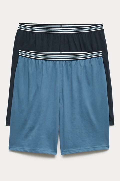 Marks & Spencer, Set de pantaloni scurti de pijama din bumbac - 2 piese, Albastru inchis