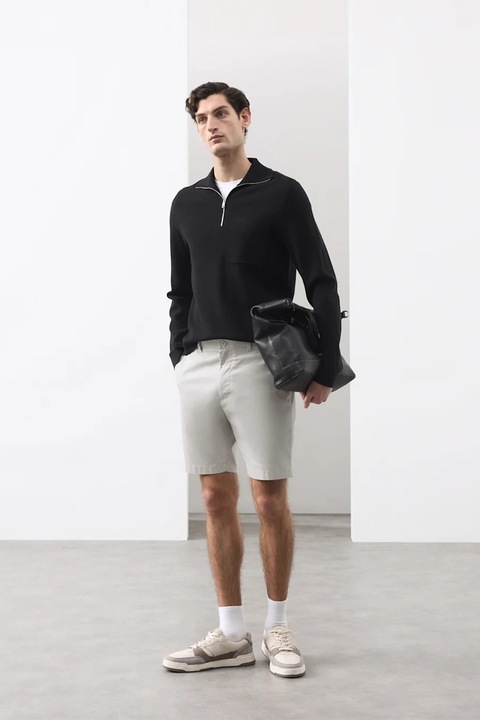 Marks & Spencer, Pantaloni scurti chino cu talie medie, Galben pal