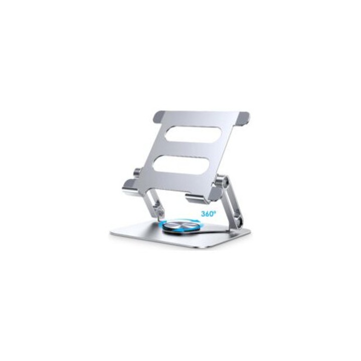 Suport tableta 360° rotativ, din aluminiu, ajustabil pe mai multe unghiuri, compatibil cu tablete si telefoane mobile pana la 12.9 inch, design ventilat