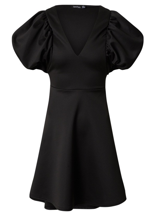 Rochie dama, Boohoo, neagra, maneci bufante, decolteu in V, croiala lejera