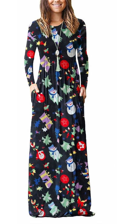 Rochie neagra casual lejera cu buzunare pentru femei, model sarbatori M