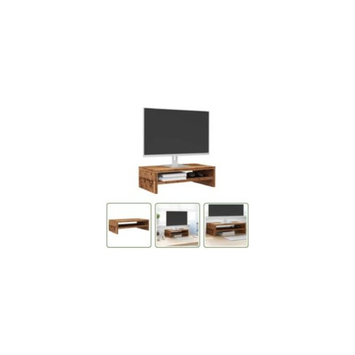 Suport monitor din lemn, 42x24x13 cm, cu raft de depozitare, lemn recuperat
