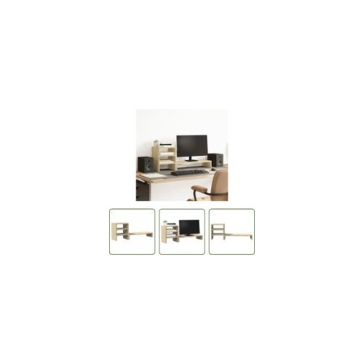 Suport monitor cu organizator birou, 80x20x30cm, lemn compozit, capacitate 35kg