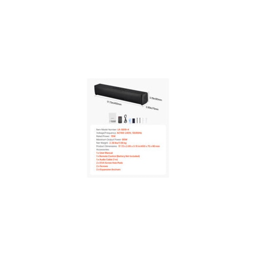 Soundbar 2.0, 80W, Bluetooth, 450x75x80mm, control prin telecomanda, set pentru TV