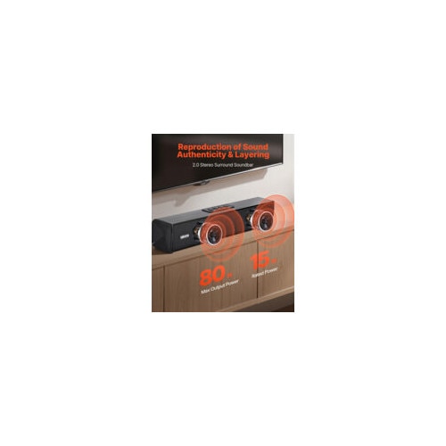 Soundbar 2.0, 80W, Bluetooth, control remote, design compact, 450x75x80mm