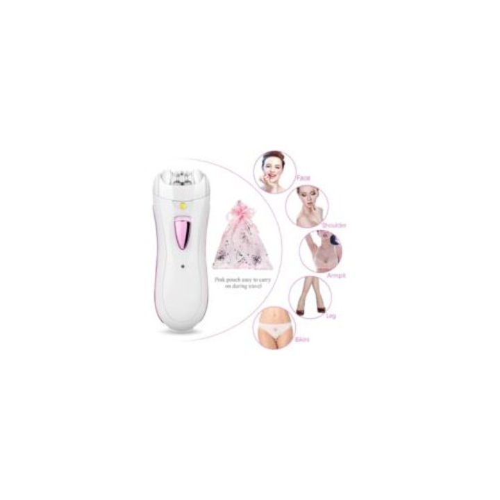 Vezeték nélküli mini epilátor érzékeny területekre, LED fénnyel, 12.2x4.3x2.7cm, védőtokkal