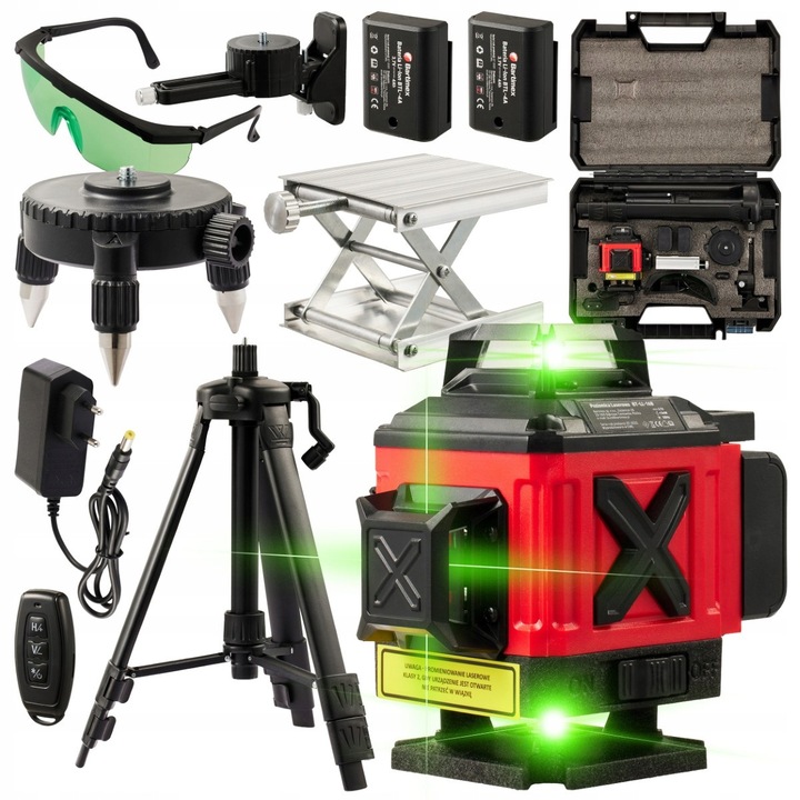Poziomica laser 16 linii 4D Bartimex, verde, set complet cu stativ, acumulatori, ochelari, suport