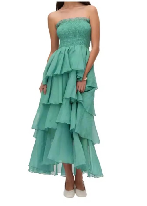 Rochie bretele, volane, turcoaz, Turcoaz