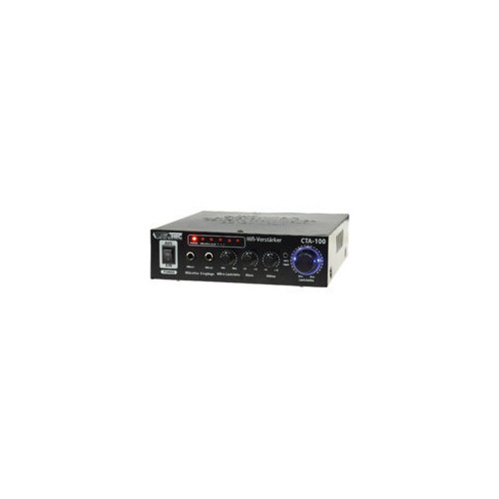 HiFi erősítő 100W, fekete, 195x205x55mm, kompakt készlet
