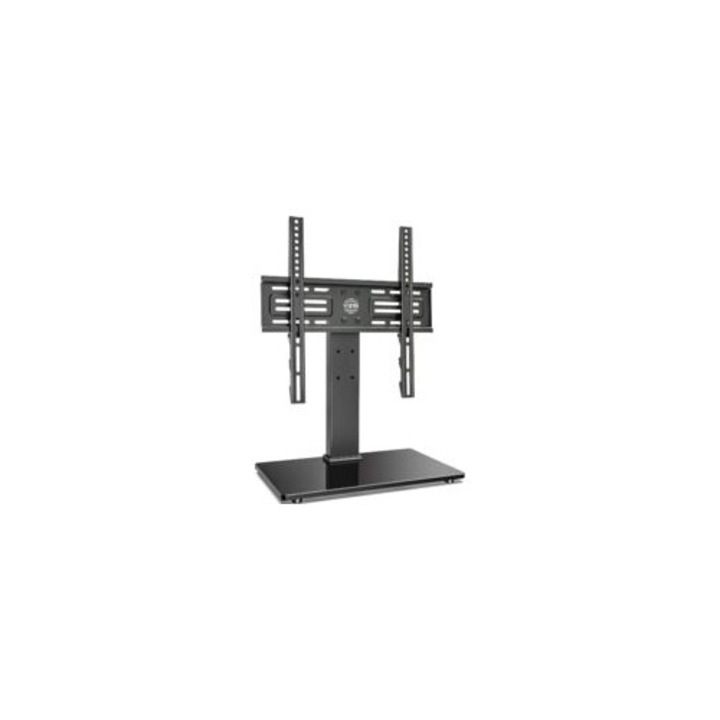 TV állvány 26-55 hüvelykes televíziókhoz, állítható magasság, 400x400mm, maximális terhelhetőség 40kg, edzett üveg