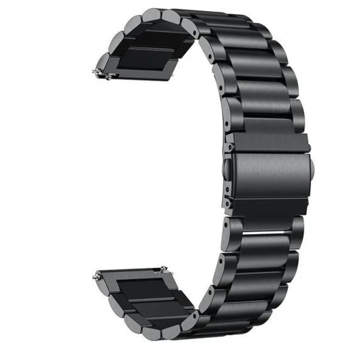 Curea ceas smartwatch 22mm Lumaudio, inox, cataramă Double Button, negru, ajustabilă