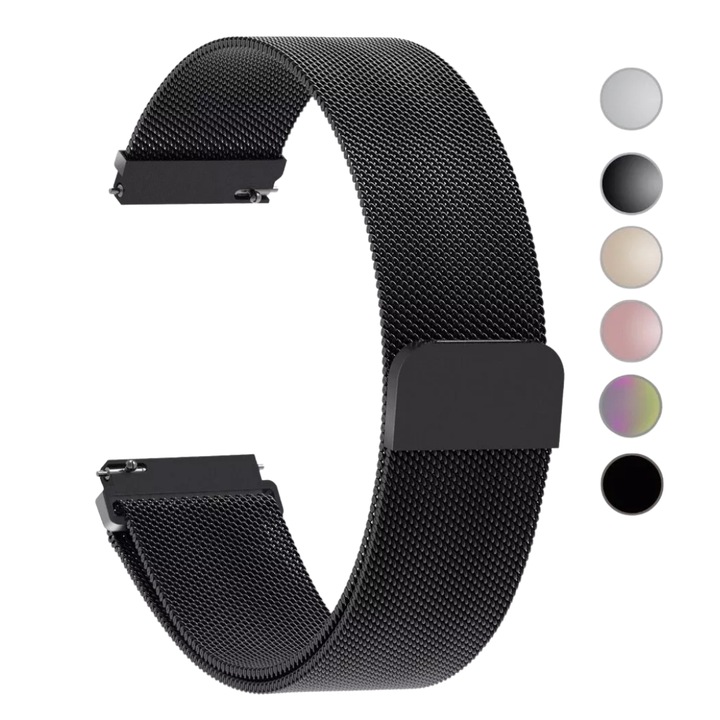 Curea ceas smartwatch 22mm Milanese, Lumaudio, otel inoxidabil, negru, reglabil