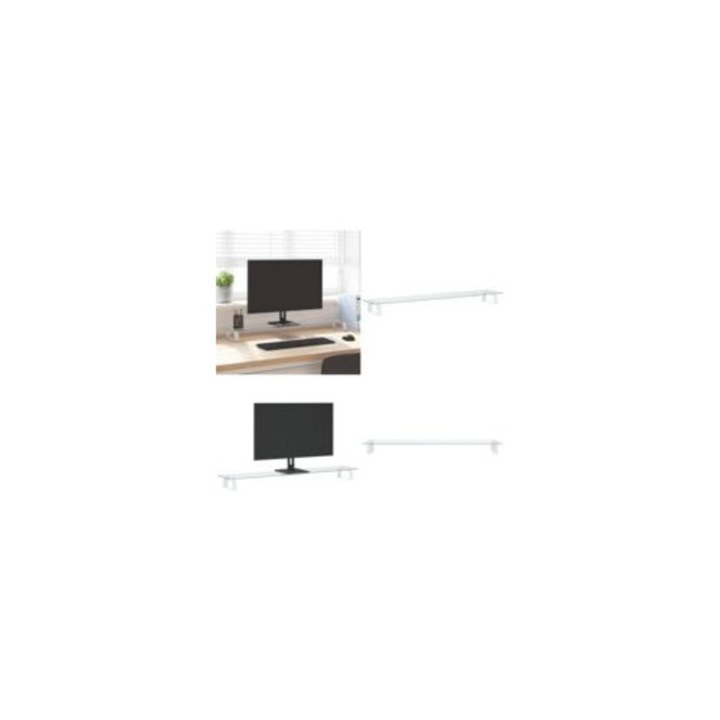 Suport monitor alb, 100x20x8 cm, sticla securizata si metal, ergonomic, pentru birou