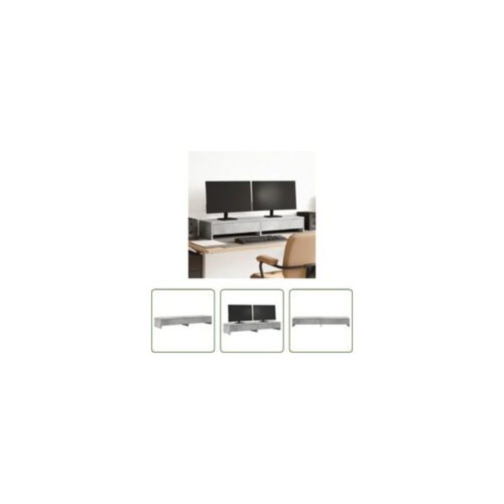 Suport pentru monitor cu sertare, 100x27x15 cm, gri beton, 2 sertare
