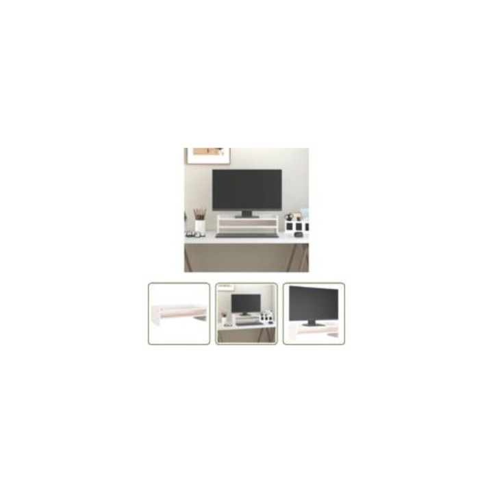 Suport monitor din lemn de pin, alb, 50x24x16 cm, design minimalist, stabilitate ridicata