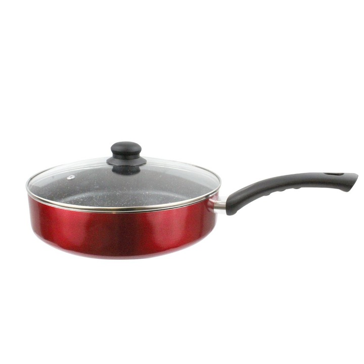 Mély serpenyő üvegfedővel EK-288R, márvány tapadásmentes bevonattal, 28 cm