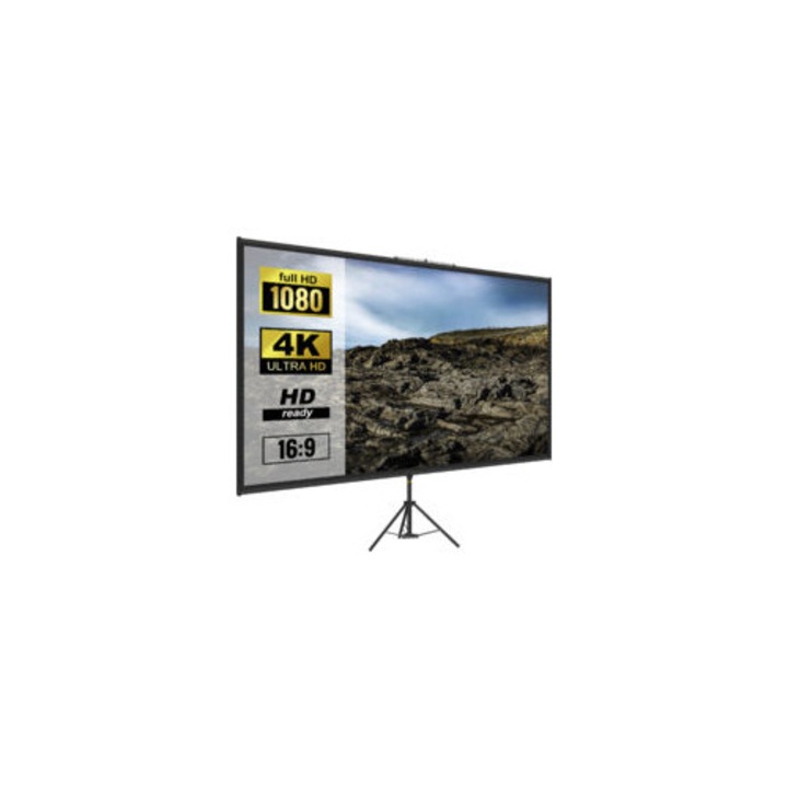 110 hüvelykes vetítővászon, 4K HD, állítható állványon, hordozható, 244x137cm, beltéri és kültéri használatra