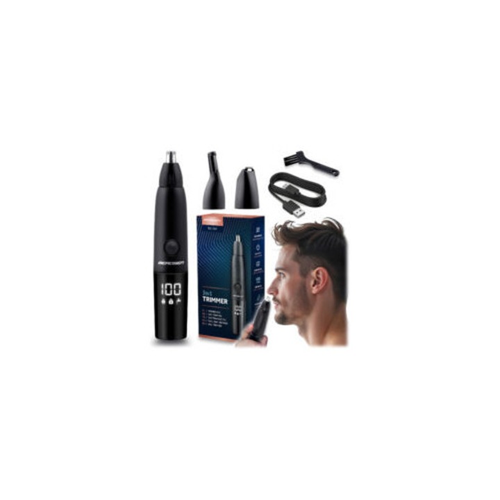 Taietor de nas si urechi 3 in 1, BD-269, motor puternic, display LCD, acumulator Li-Ion 600mAh, negru