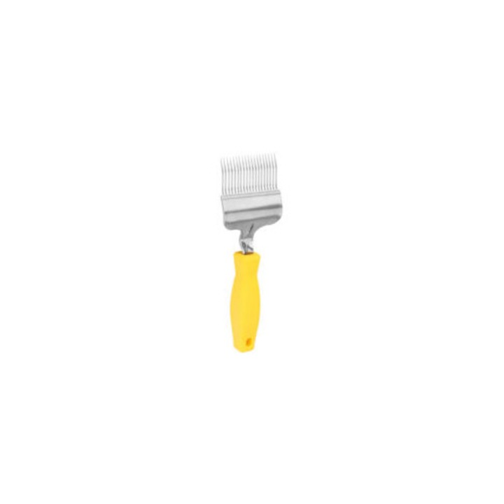Furca apicola din otel inoxidabil, 22x7cm, maner din plastic, galben si argintiu, set 1 buc.