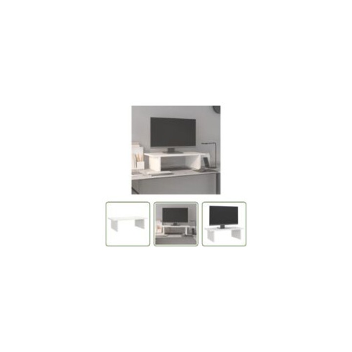 Fehér fenyőfa monitortartó, 50x27x15 cm, minimalista design, tárolóhellyel