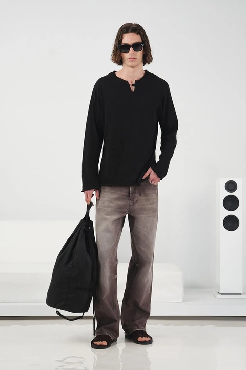 Bluza barbati, Giesto, maneca lunga, guler rotund, negru, 100% bumbac