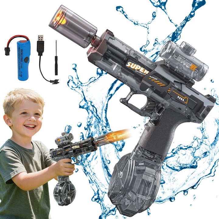 Pistol cu apa Juksun LED sincron, 320ml, gri, 27x11x28cm