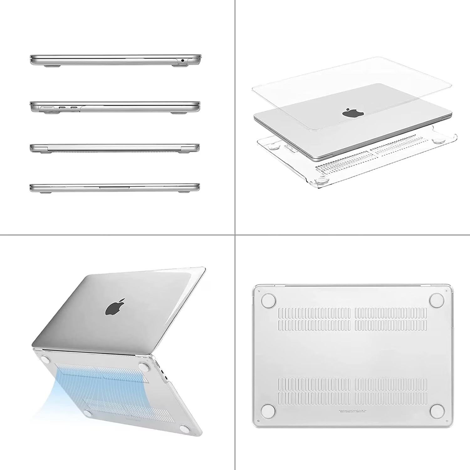 Husa protectie laptop, Yingyun, carcasa glitter hard shell pentru Macbook Air 14" (A3427/A3426/A3434/A3112/A3185/A3401/A2918/A2992/A2779/A2442), Alb transparent