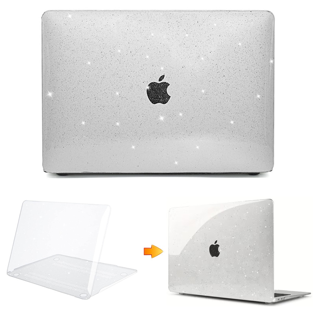 Husa protectie laptop, Yingyun, carcasa glitter hard shell pentru Macbook Air 14" (A3427/A3426/A3434/A3112/A3185/A3401/A2918/A2992/A2779/A2442), Alb transparent