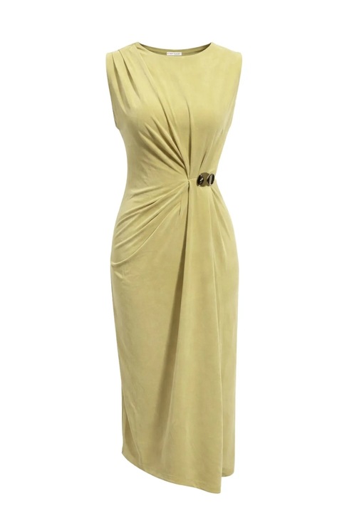 Rochie midi, Mixray, eleganta, verde olive, modal/poliester