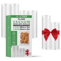 Set 3+3 Buc Role Pungi De Vidat Gofrate FLERO®, 20 x 300 + 28 x 300 cm, Folie Profesionala Ambalare Si Conservare Alimente, Compatibile Cu Orice Aparat De Vidat, Reutilizabile, Rezistente, BPA Free, Transparente