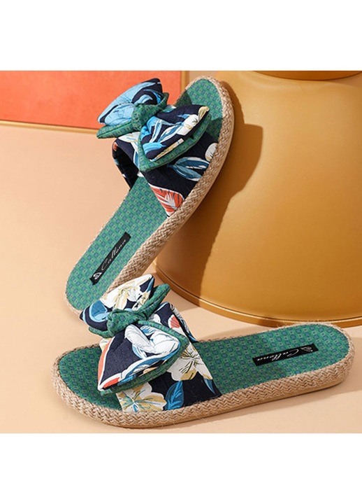 Papuci dama casual, comozi, cu platforma joasa, fundita si imprimeu floral, Verde, 37