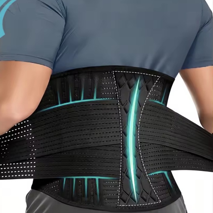 Centura lombara ortopedica premium cu sustinere metalica, 9 tije flexibile, compresie dubla reglabila, hernie de disc, spondiloza, hernie inghinala, sala, birou, casnic, reducerea dureriior de spate, corector postura, marime universala