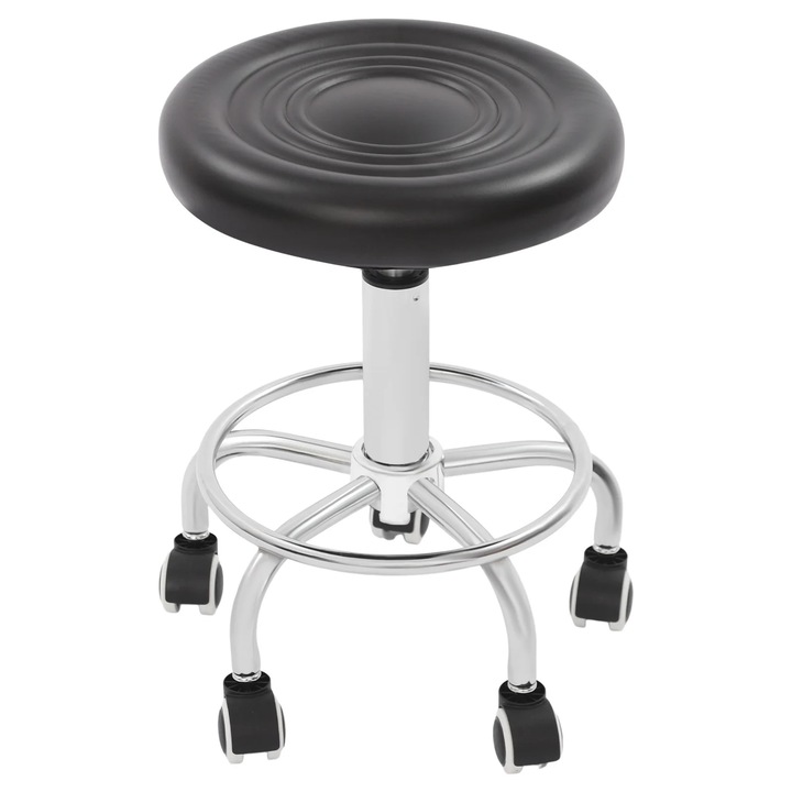 Gurulós zsámoly, Forgószék, Állítható magasságú, 360°-ban forgatható, 5 kerék, 150 kg teherbírás, Ergonomikus ülés, Acél váz, Fekete