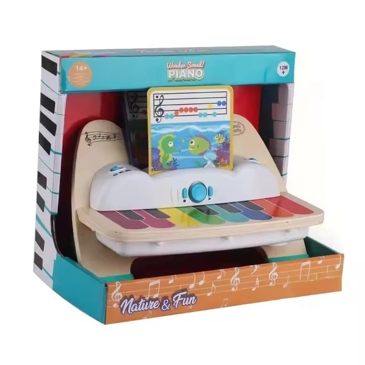 Macvi® Magic Touch interaktív gyermek zongora fából, 1 év+, 3 zenei partitúra mellékelve, oktató játék, többszínű, 17x25x31 cm